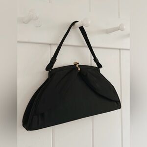 Vintage Garay Purse Handbag Black Brass Gold Art Deco 40s 50s Dainty Demure Cute